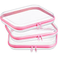 Hoolerry 3 Pcs Clear Hard Zipper Case Hard Plastic Zipper Pouch Makeup Bag Portable Travel Organizer for Cosmetics, Office Supplies, Documents & Toiletries(Pink,M)