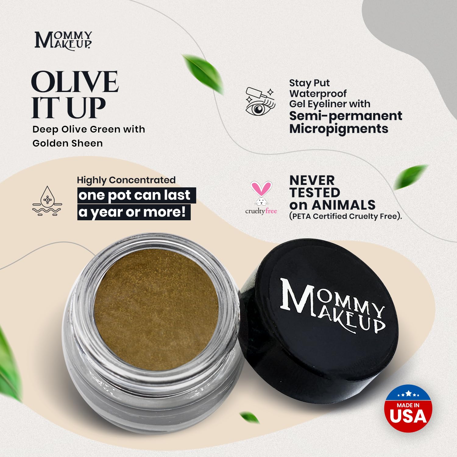 Mommy Makeup Waterproof Stay Put Gel Eyeliner Pot with Micropigments