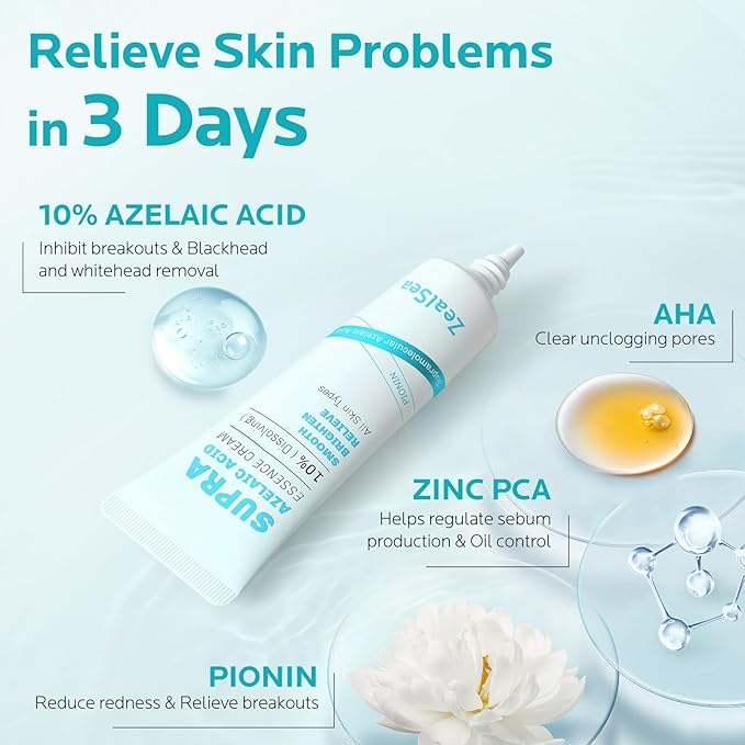 ZealSea 10% Azelaic Acid Cream for Redness, Pimples, Breakouts & Blackheads