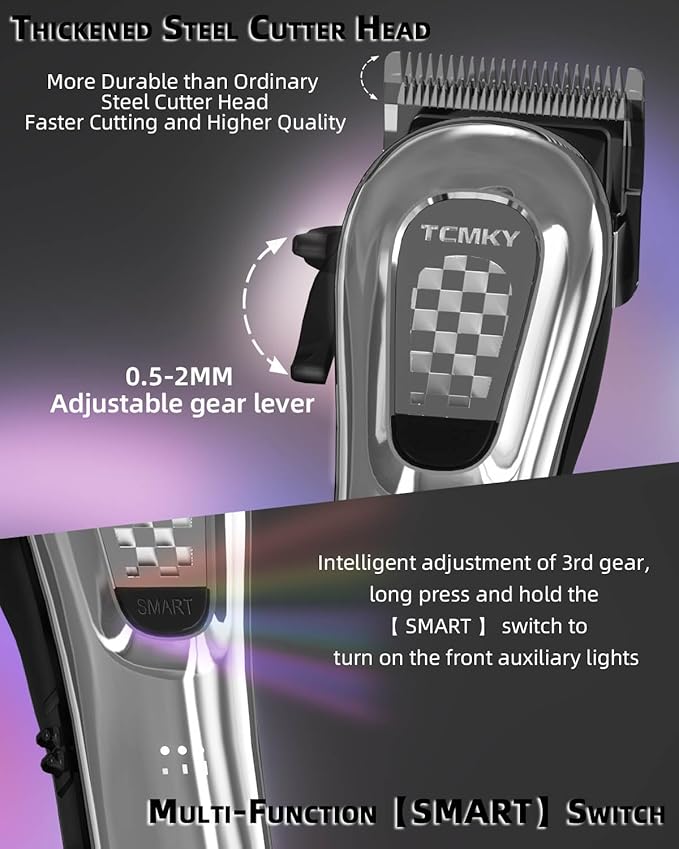 TCMKY Hair Clippers for Men Cordless&Corded Barber Clippers for Hair Cutting & Grooming Professional Hair Trimmer for Men Rechargeable Hair Trimmer Kit for Household (Silvery)