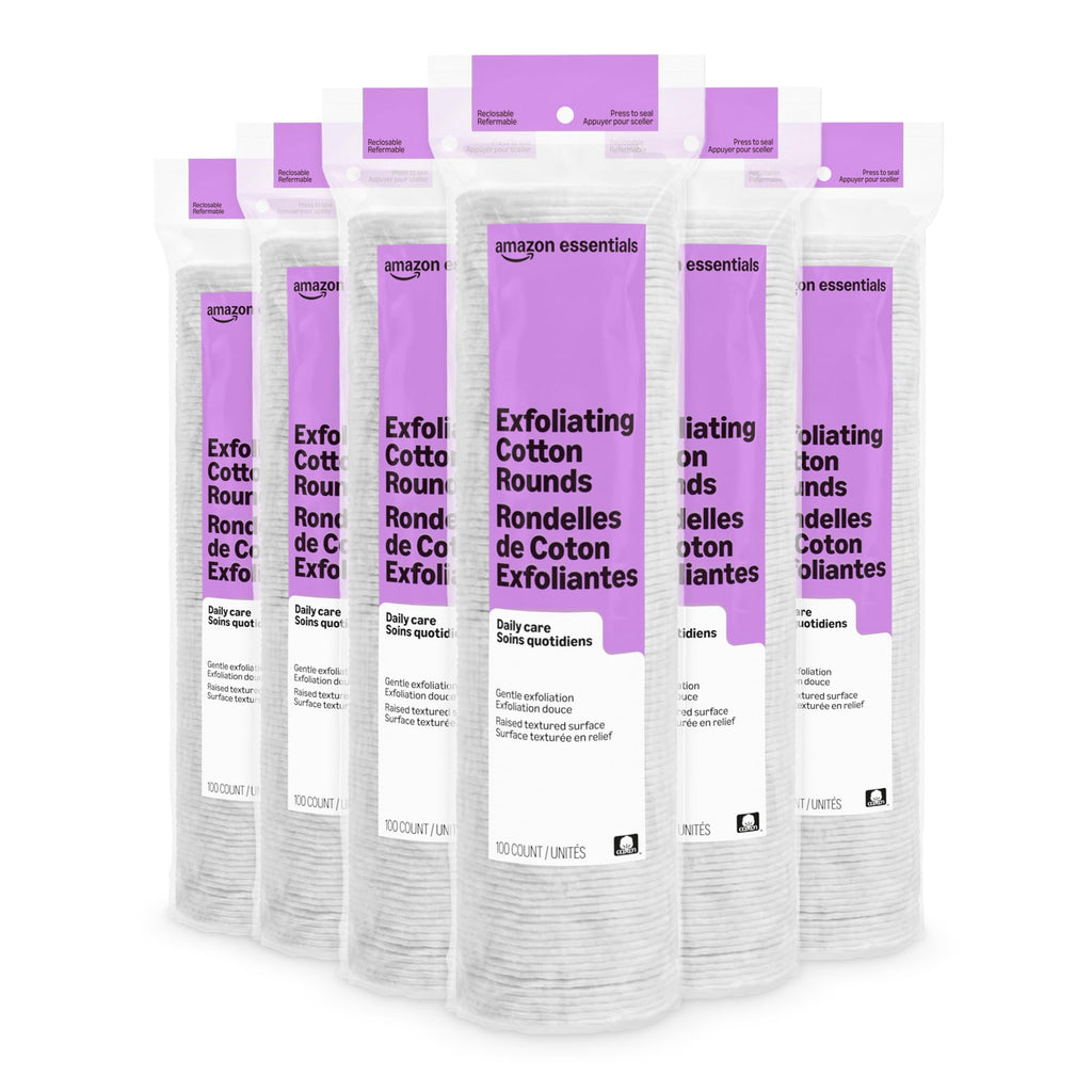 Amazon Essentials Exfoliating Cotton Round, 600 Count (6 Packs of 100) (Previously Amazon Basics)