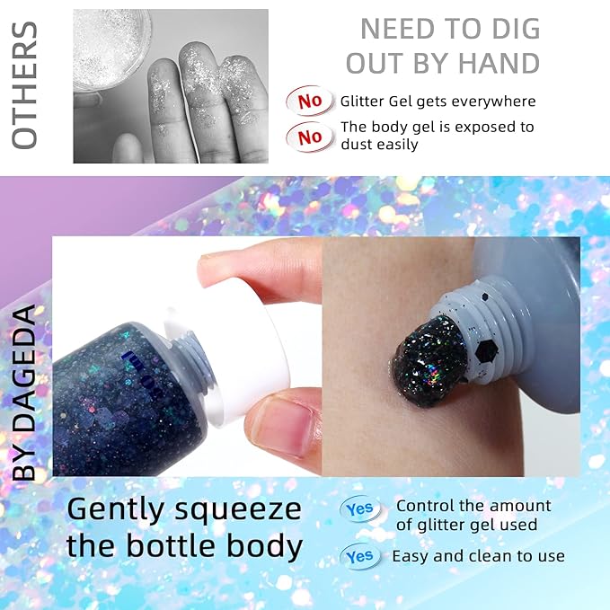 DAGEDA Black Body Glitter Gel, Sparkly Hair Face Glitter Makeup Accessories