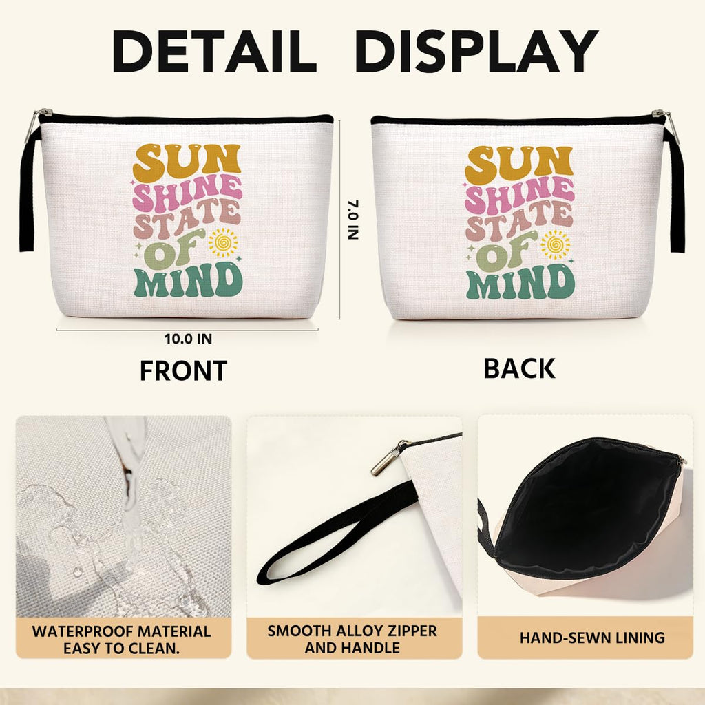 Summer Cosmetic Bag Beach Accessories Sunshine Inspirational Gifts for Beach Lovers Women Girls Coworker Grandma Best Friends Mothers Day Graduation Birthday Friendship Gifts Vacation Makeup Bag