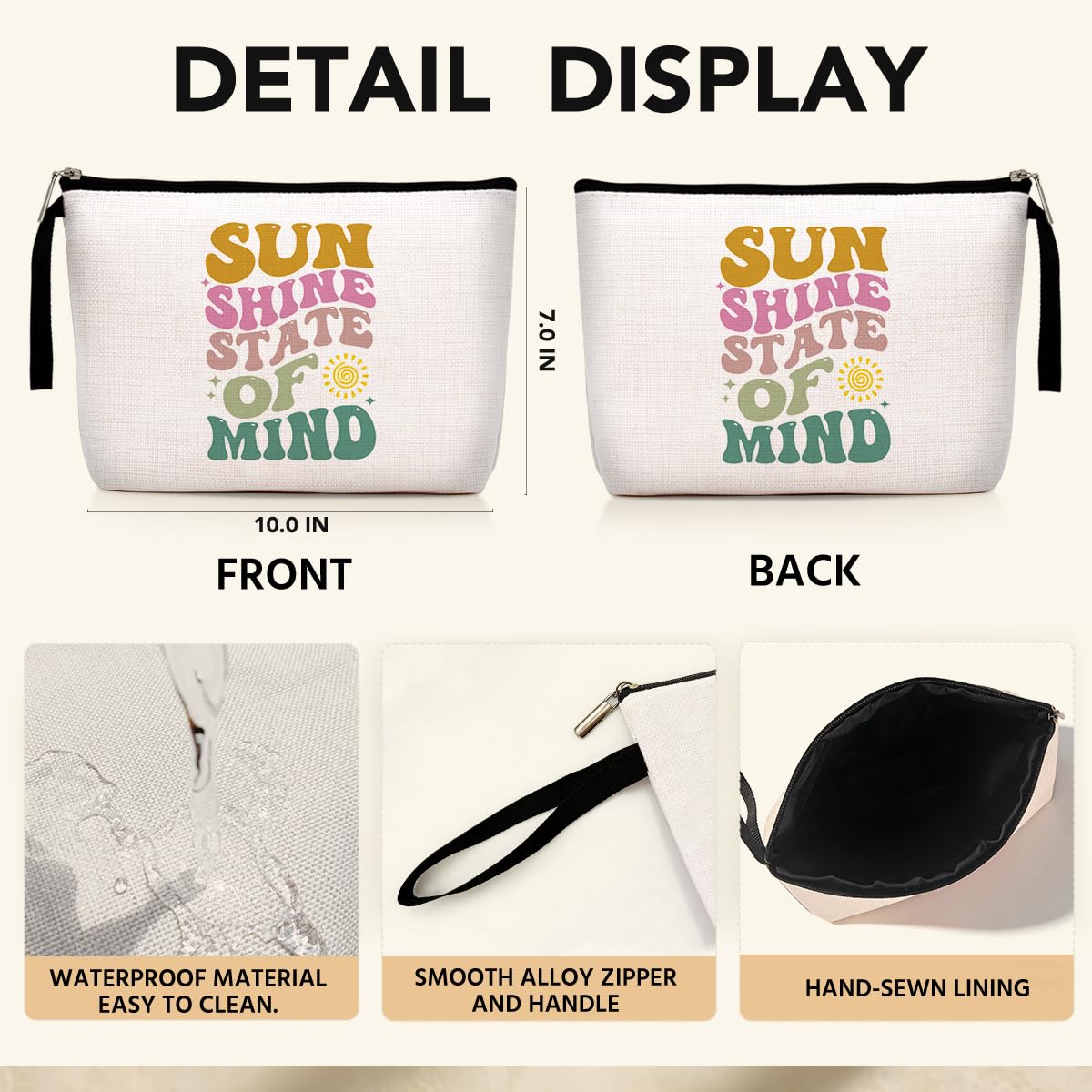 Summer Cosmetic Bag Beach Accessories Sunshine Inspirational Gifts for Beach Lovers Women Girls Coworker Grandma Best Friends Mothers Day Graduation Birthday Friendship Gifts Vacation Makeup Bag