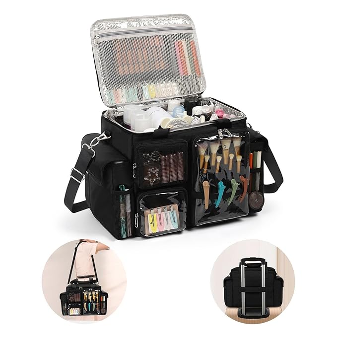onemoky Large Hairstylist Traveling Bag, Hair Tool Organizer with Removeable Dividers, Hairdresser Hair Tools Travel Bag with Multi Pockets, Professional Makeup Artist Bag with Shoulder Strap