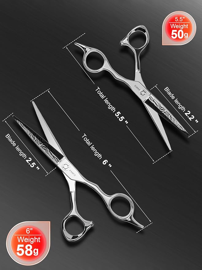 FMPZ Hair Cutting Scissors Professional, 5.5" Barber Scissors, Hair Cutting Shears with 440C Steel - 60HRC Hardness Extremely Sharp with Ergonomic for Salon & Home Use - Zebra style