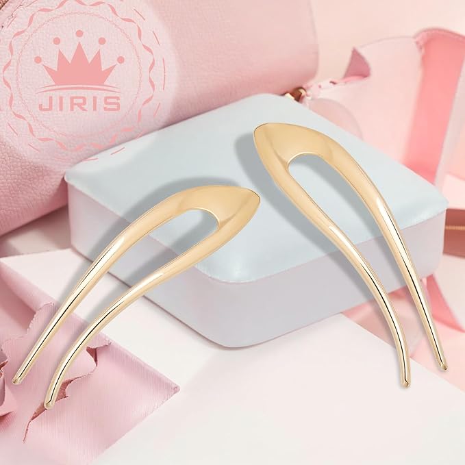 JIRIS 2PCS 5Inch French Hair Pins Large U-Shaped Pins for Women and Girls Fashion Metal Hair Pin French Twist Hair Pins for Buns, Updos,Stylish and Functional(set6-gold)