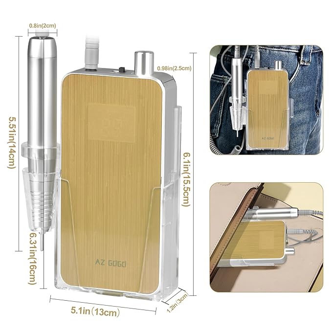 Professional Portable Nail Drill, AZ GOGO 35000RPM Rechargeable Cordless Electric Nail Drills for Acrylic Gel Nails - 60W Coreless Motor Quieter, High Efficiency Pro E-File for Salon & Home