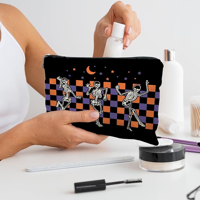 RYYCDOI Gothic Skeleton Makeup Pouch - Witchy & Dark Academia Design, Perfect for Halloween Gifts
