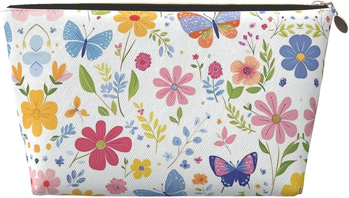 Dultua Mothers Day Gifts Makeup Bag Purse Cosmetic Bag Travel Toiletry Leather Make Up Bags for Mom Wife Women Daughter Floral Butterflies