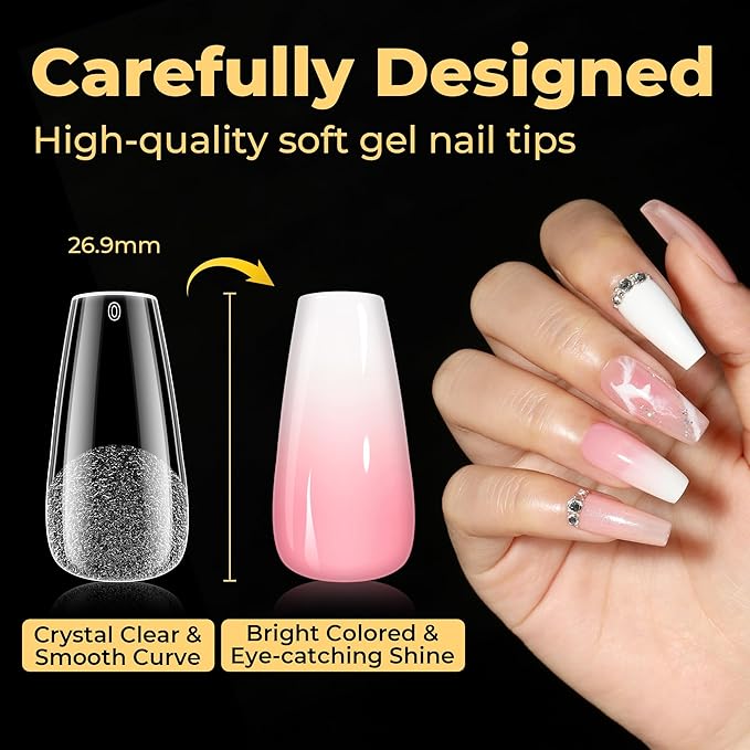 UNA GELLA 600Pcs Medium Coffin Nails Tips, Gel Nail Tips Coffin Pre Etched Press On Nails Fake Soft Gel Nail Tips For Nail Extension Ombre Stlye Art Home DIY Salon 12 Sizes