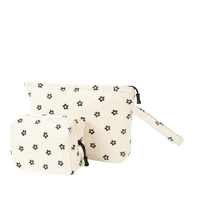 ZOEMTIU Small Cosmetic Bag set for Women Corduroy Makeup Bag with Interior Pocketes Cute Corduroy Makeup Pouches Women Small Toiletry Bag