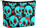 Meaudiwes Women's Fashion Zipper Cosmetic Case, Portable Makeup Case, Personality Toiletry Bag, Travel Cosmetic Toiletry Bag Halloween Cool Red Blood Zombie Skull