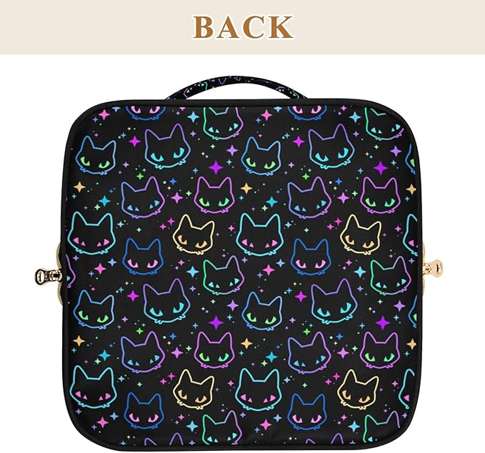 MNSRUU Makeup Organizer Bag, Colorful Neon Cat Heads Travel Makeup Bags Makeup Vanity Case Large Capacity Rhombus Cosmetic Toiletry Bag for Girl Women Ladies