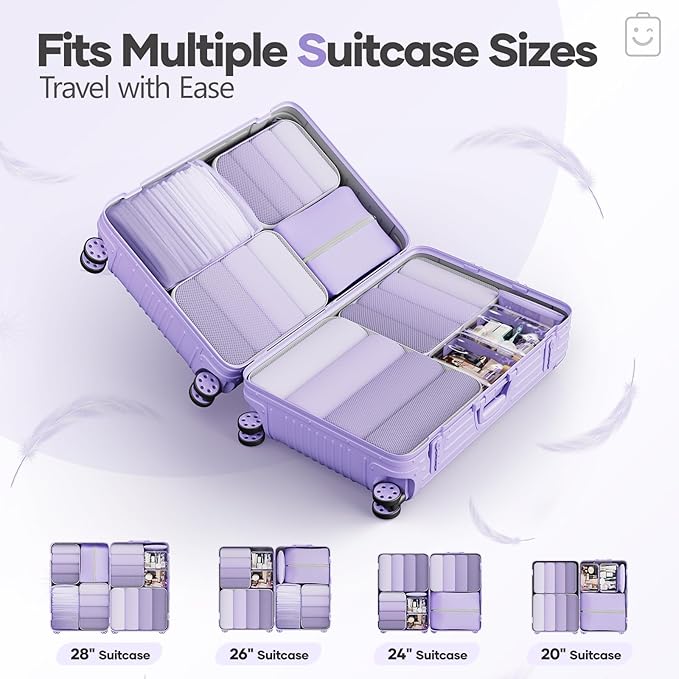 Veken 9/11 Set Compression Packing Cubes Garment Bags for Travel Essentials,Compressible Expandable Luggage Organizer Bags for Clothing,Space Saver Bags with Over 1000 pcs of Mesh Holes(Light Purple)