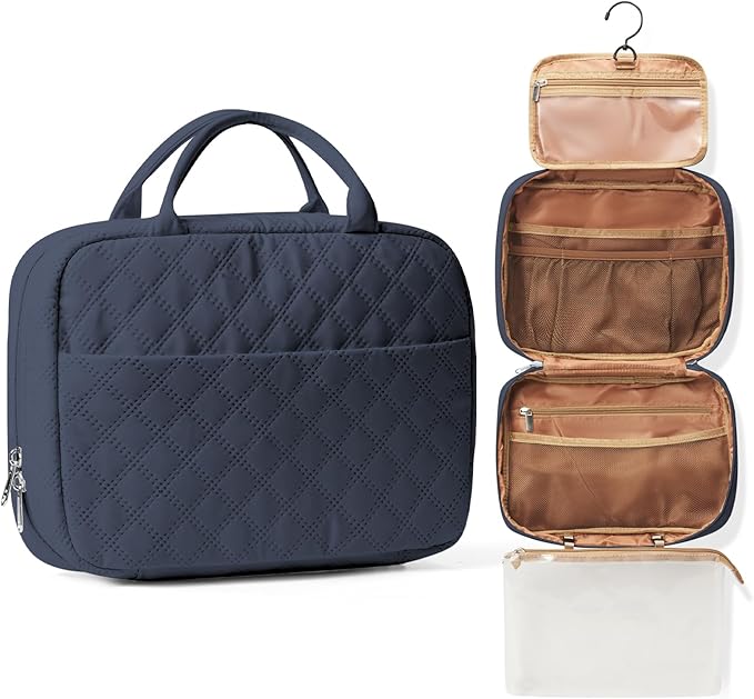 suratio Travel Toiletry Bag For Women Small Hanging Toiletry Travel Makeup Bag lightweight Water-Resistant Toiletries Organizer case portable Cosmetic Bags For Women Blue