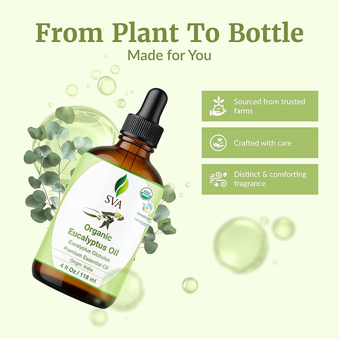 SVA Organic Eucalyptus Essential Oil with Dropper, 4 Fl Oz (118 mL)