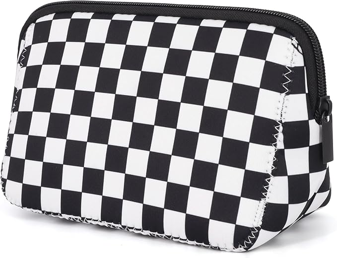 AJLTPA Waterproof Neoprene Cosmetic Bag, Black Checkerboard