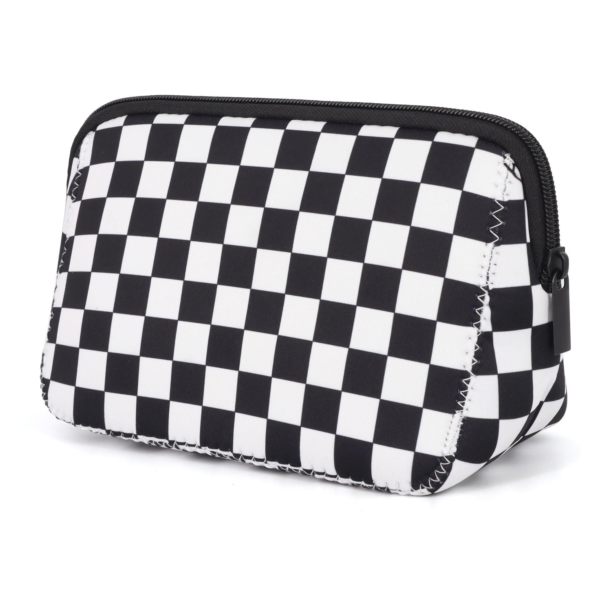 AJLTPA Waterproof Neoprene Cosmetic Bag, Black Checkerboard