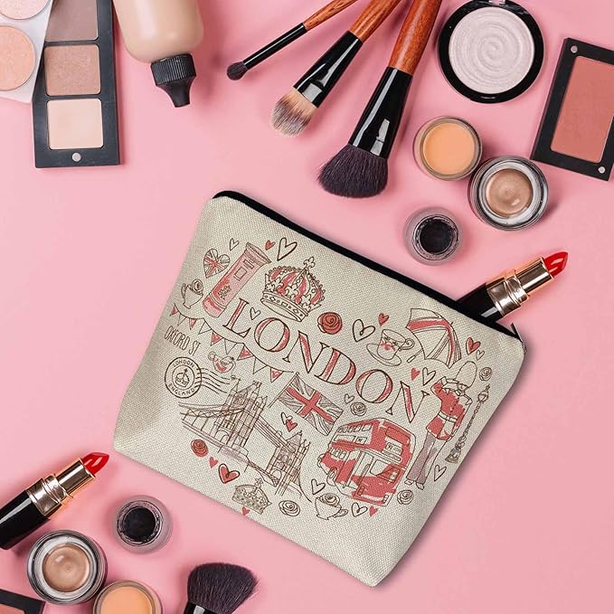 Kalygon Women Makeup Organizer Bag London, Heart Shape I Love London Quote Flax Cosmetic Bag Makeup Bags Toiletry Bag Accessories Organizer Travel Bags For Home Bathroom Office Hotel Gym