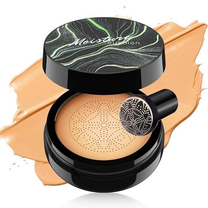 Air Cushion CC Cream Mushroom Head Foundation, Full Coverage Self Adjusting Concealer Vegan Formula Sweat-Proof, Matte Concealer Easy to Use (Deep)