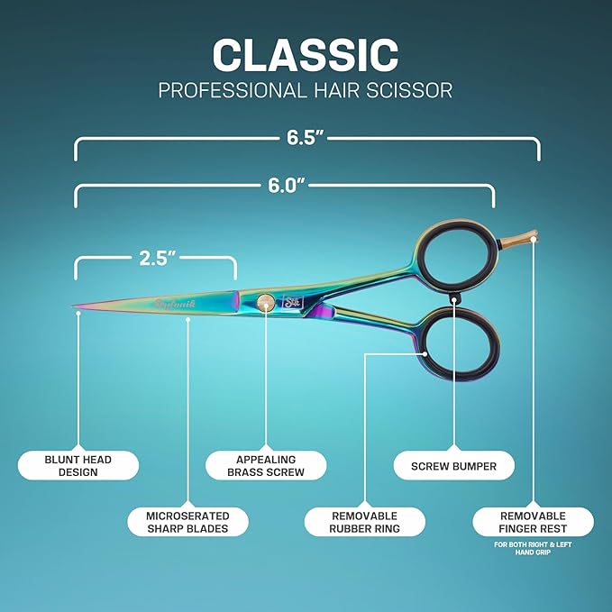 Stylonik Hair Cutting Scissors-Professional Hairdressing Scissors for Women,Men,Hair Stylists,Salon,Barber- 6.5-Inch Stainless Steel Hair Scissors with Finger Rest (Classic Scissor Multi Titanium)