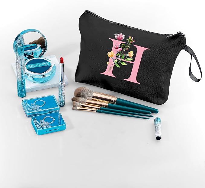 A-Z Personalized Bridesmaid Gifts, Initial Makeup Bag with Mirror, H