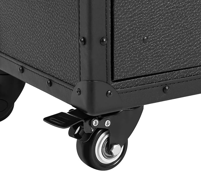 REHOUPTU Large Capacity Cosmetic Train Case, Lockable Makeup Train Case with 4 Universal Casters, 32.28 Inch Tall Travel Organizer Tool Box for Barber Stores Beauty Stores Nail Salons
