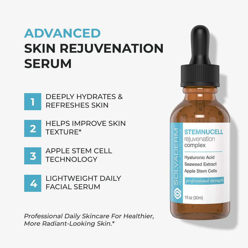 Solvaderm Stemnucell Anti-Aging Facial Serum – Reduces Wrinkles, Fine Lines & Expression Lines – Plant Stem Cells, Peptides & Hyaluronic Acid – Firming, Hydrating Cream for All Skin Types