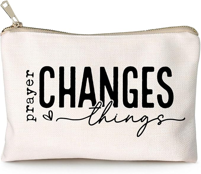 HubbgDesign Prayer Changes Things Makeup Bag Christian Worthy You Matter Travel Bag Religious Faith Makeup Case Bible Verse Cosmetic Bag Sister Christian Gift Toiletry Bag Gift