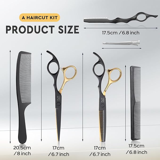 JASON Hair Cutting Scissors Set - 6" Professional 10-Piece Haircut Shears