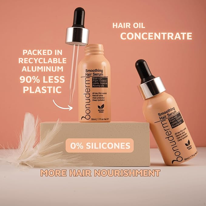 bonuderm Hair Oil for Frizzy, Damaged, Dry Hair | Hydrating, Lightweight, Vegan & Natural Hair Oil | Tames Frizz, Adds Shine, Softness, Conditioning & Heat Protectant for All Hair Types