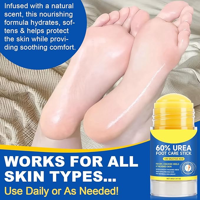 ConfidMiss Foot Care Stick with 60% Urea 2% Salicylic Acid Aloe Vera coconut tea tree oil, Foot Callus Dead Hard Skin Remover Moisturizer for Rough Dry Cracked Feet, Knees, Elbows, Hands Repair Stick