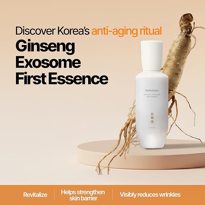 Ginseng Exosome First Essence | Hydrating, Targets Wrinkle & Dullness, Dark Spot Remover, Nourishing, glow serum, Barrier Supporting, korean Anti-Aging essence for face (100ml / 3.38 fl. oz.)