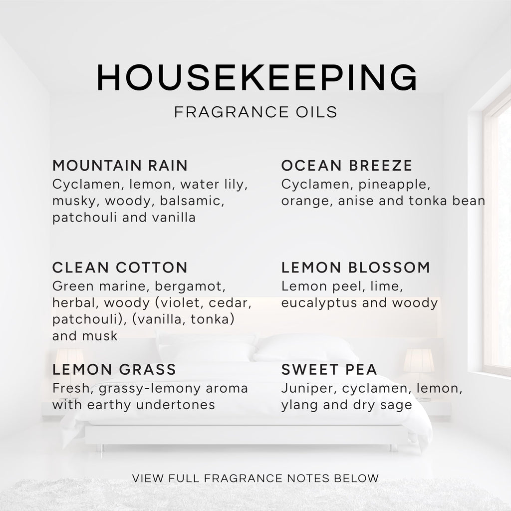Eternal Essence Oils Housekeeping Set of 6 Premium Fragrance Oils - Includes Clean Cotton, Lemon Blossom, Lemon Grass, Sweet Pea, Ocean Breeze and Mountain Rain Scented Oils - 10ML