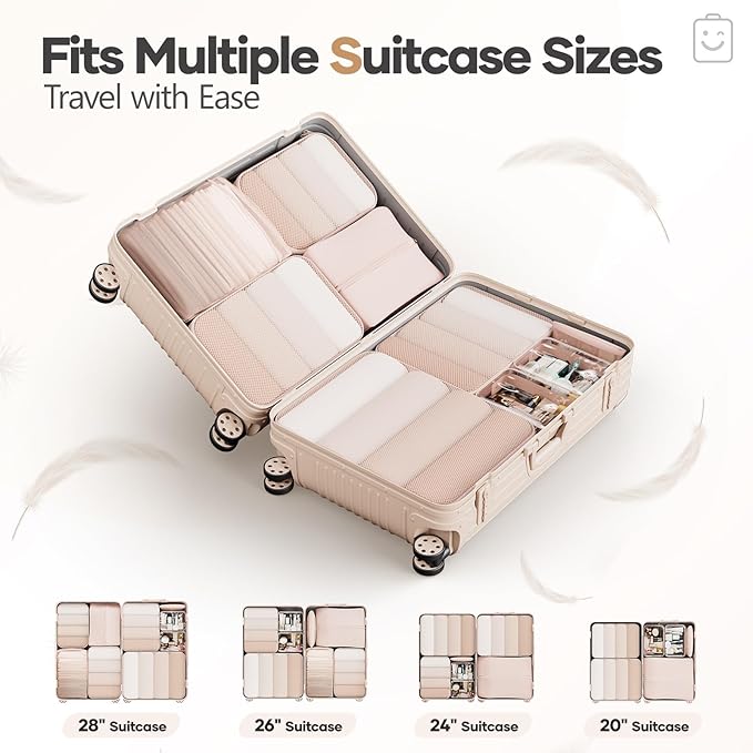 Veken 9/11 Set Compression Packing Cubes Garment Bags for Travel Essentials,Compressible Expandable Luggage Organizer Bags for Clothing,Space Saver Bags with Over 1000 pcs of Mesh Holes(Beige)