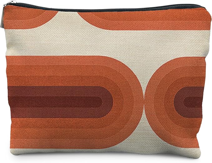 RYYCDOI Vintage Boho Terracota Rainbow Makeup Bag, Mid Century Modern Rainbow Cosmetic Bags for Women, Boho Gifts for Women, Retro Arch Art Zipper Makeup Pouch
