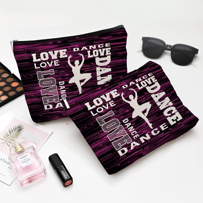 Givotin Cute Makeup Bag for Purse Canvas Waterproof Funny Cosmetic Bags for Women Zipper Travel Toiletry Pouch-Dance Makeup Bags