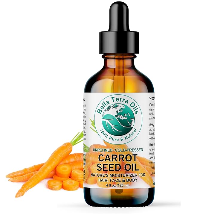 Bella Terra Oils - Organic Carrot Seed Oil 2 oz - Cold-Pressed Elixir, Abundant in Vitamin A & E, Beta-Carotene Richness, Ideal for Nourished Skin Radiance