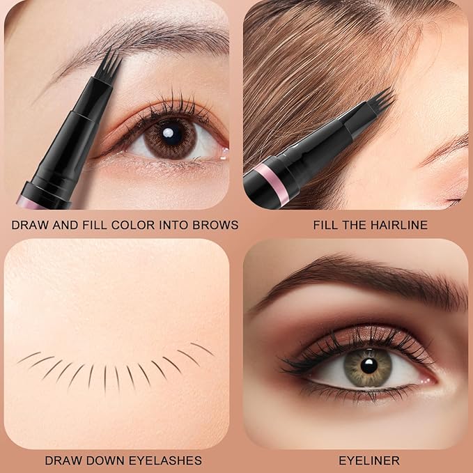 Eyebrow Pencil,2-in-1 Waterproof Eyebrow Pen with 4 Tip Brow Pen and Ultra-Precise Brow Pencil,with Dual-ended Eyebrow Brush,Eyebrow Makeup for Natural Looking Eyebrows - Auburn