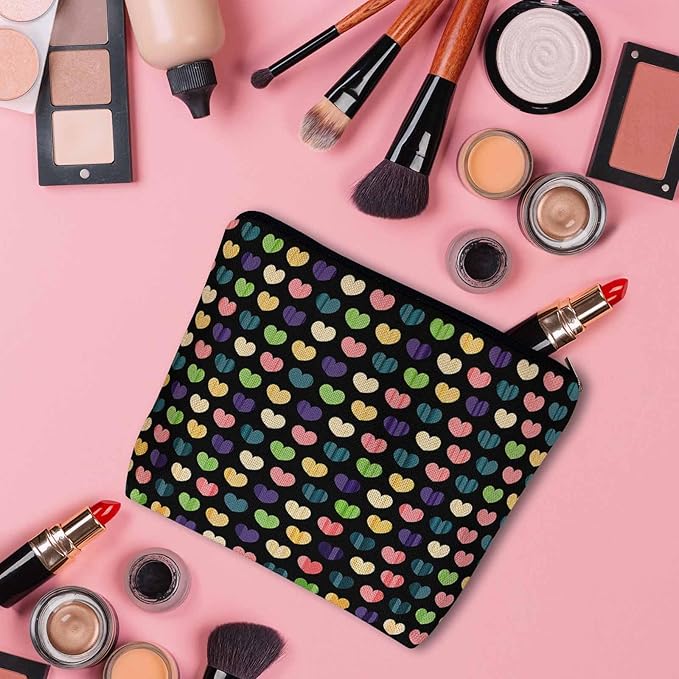 Kalygon Makeup Bag Heart Makeup Bags For Purse Pouch, Colorful Love Hearts Travel Toiletry Bag Cosmetic Bag Makeup Bags Flax Makeup Organizer Bag Pencil Pouch For Man Woman