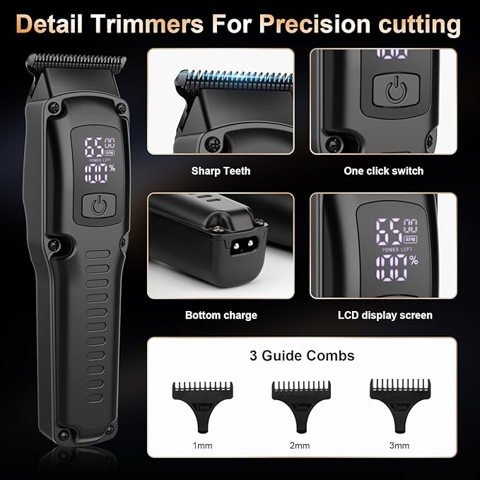 QREEYX Professional Hair Clipper for Men, 3 in 1 Hair Clipper Beard Trimmer and Electric Foil Shaver Set with LED Display, Cordless Grooming Kit for Home, Travel, Barber, Ideal Gift for Him