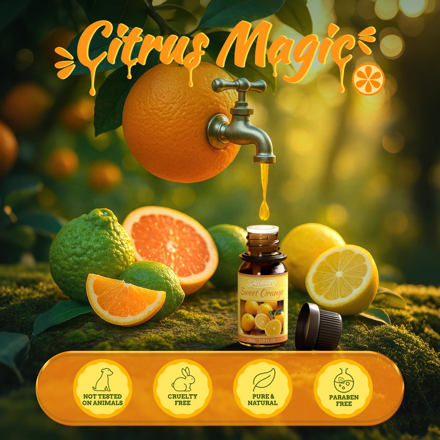 Salubrito Citrus Essential Oils Set for Diffuser, Fragrance Oil | Sweet Orange, Bergamot, Lemon, Grapefruit, Mandarin Orange, Lime Scented Oil for Soap Making, Candle Making