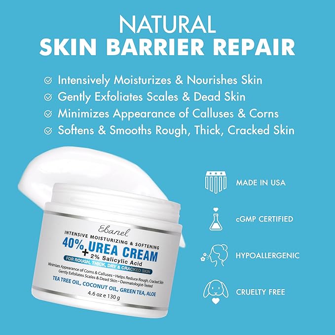 Ebanel Urea Cream 40% plus Salicylic Acid 2% for Dry Cracked Feet Skin, 2PK