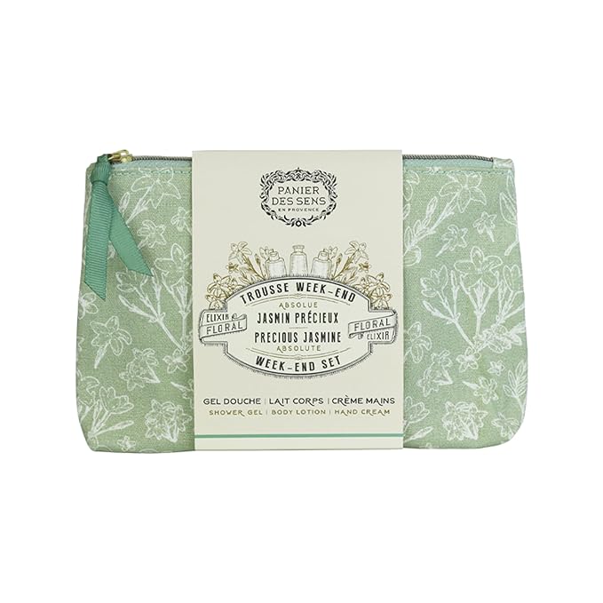 Panier des Sens Jasmine Travel Pouch Gift Set, 3.3 + 3.3 + 1 fl oz