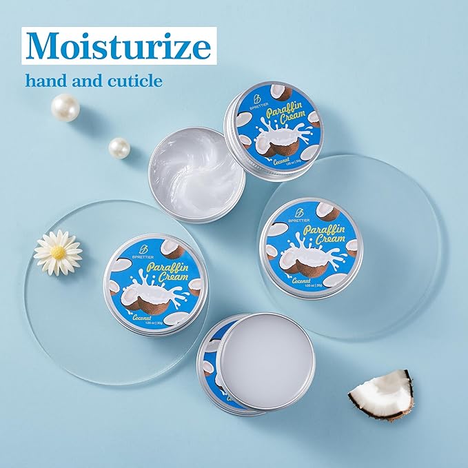 BPrettier Cold Paraffin Wax Hand and Feet Nourishing Cream - No Heat Needed - Shea Butter Cuticle Care Balm - Coconut Scent - at Home Spa Results Without Melting Kits