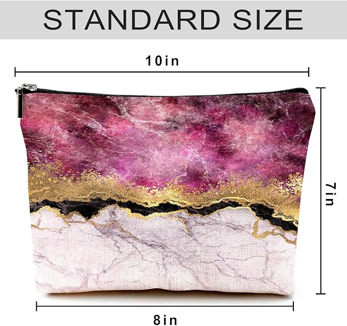 Givotin Cute Makeup Bag for Purse Canvas Waterproof Funny Cosmetic Bags for Women Zipper Travel Toiletry Pouch-Wine Marble Makeup Bags