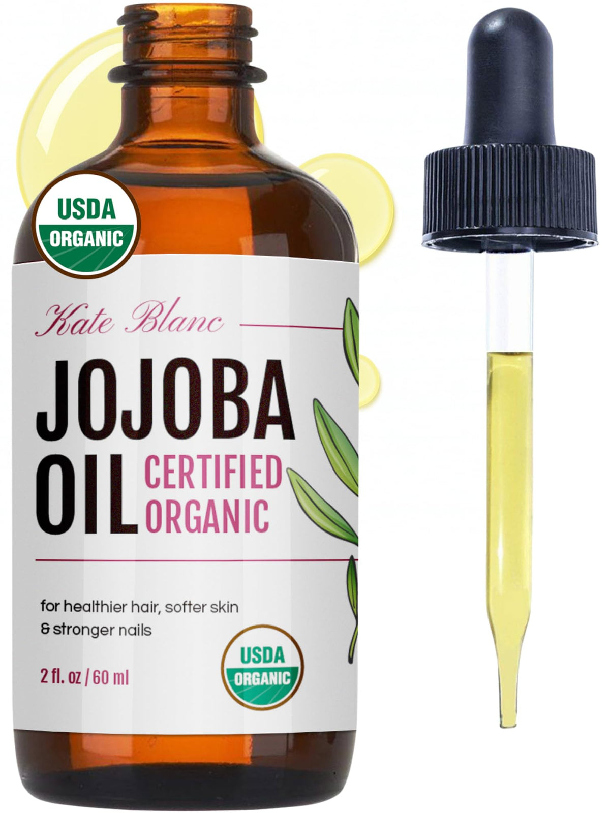 Kate Blanc Cosmetics Organic Jojoba Oil for Hair, Skin, Face, Nails (2oz)