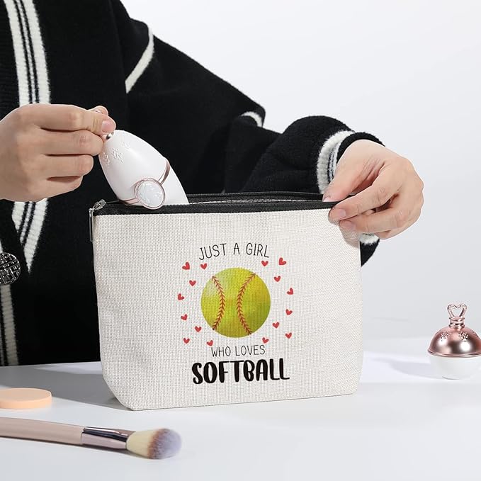 kdxpbpz Softball Gifts Makeup Bag Inspirational Gifts for Women Her Softball Lovers Mom Sister Birthday Gifts for Female Coworker Friend BFF Besties