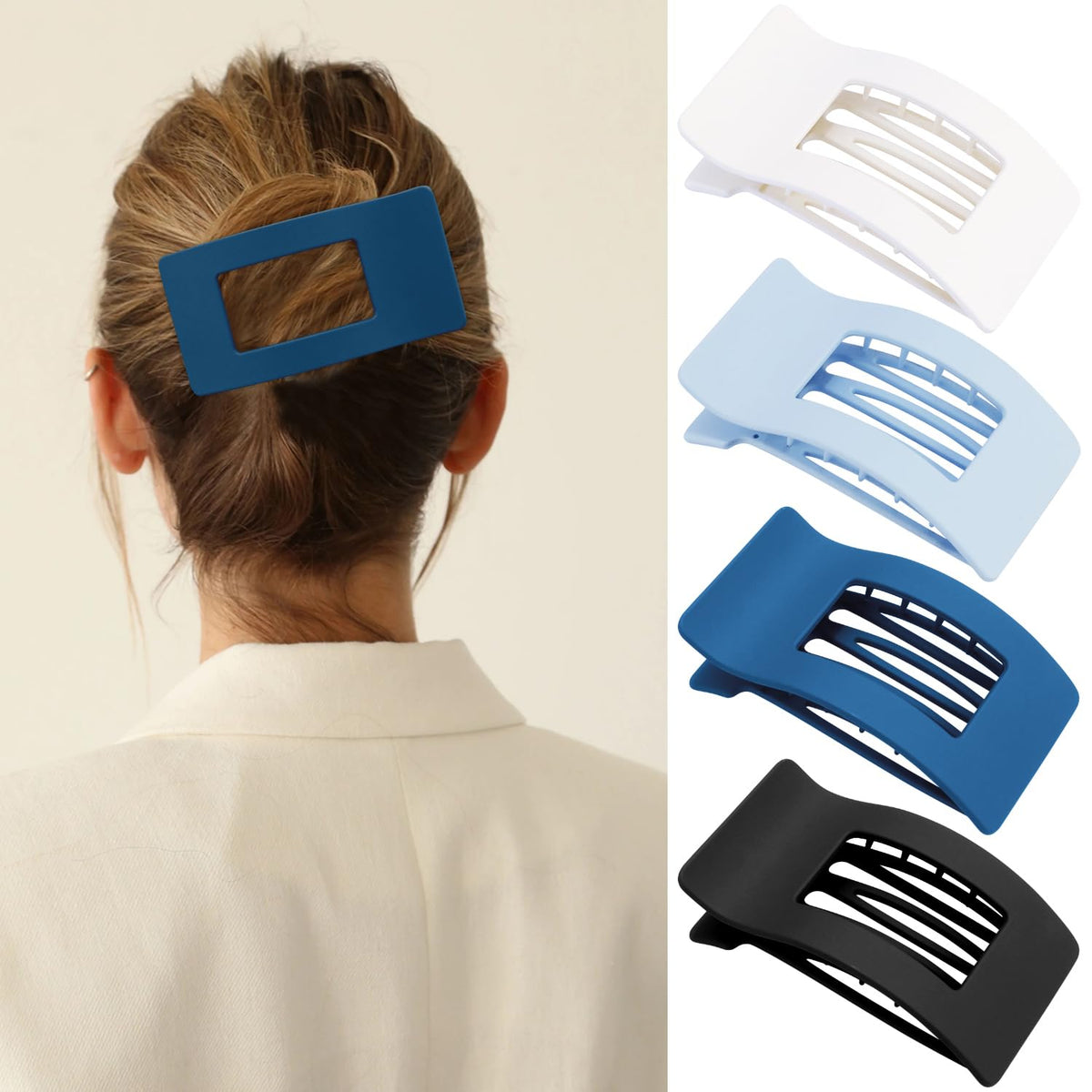 Velscrun Flat Hair Clips for Women Girls, Matte Lay Flat Claw Clips, Strong Hold Large Side Hair Clip All Hair Types, French Duck Billed Hair Jaw Claw Clip, Non Slip Grip for Daily Styling Amber